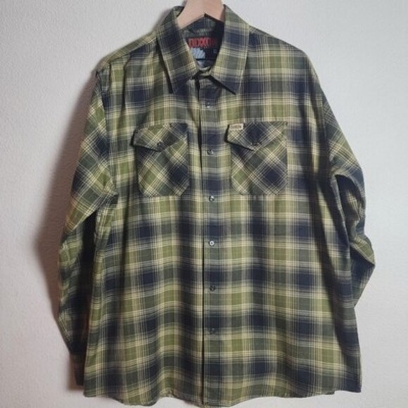 Dixxon Flannel Shirt Mens XL Green Black Plaid Action D-Tech Workwear Casual - Picture 1 of 11